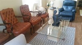 Vintage Diamond tuck leather chairs