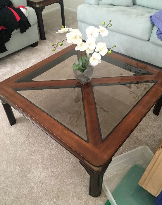 Wood and Glass Coffee Table Matching Living Room Set