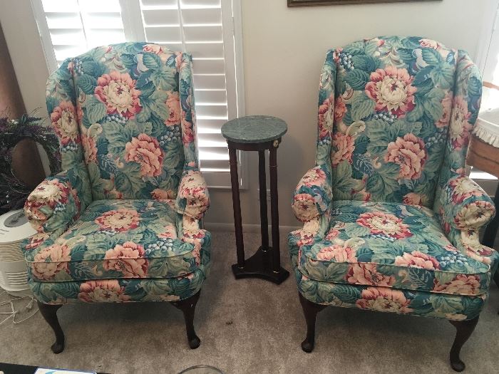 Thomasville Wing Chairs, Marble top occasional table