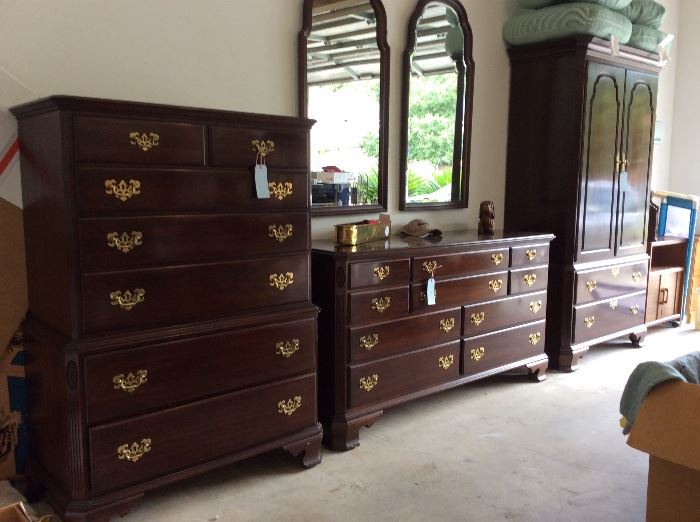 Ethan Allen Georgian Court Bedroom Suite.  Armoire, Triple 10 Drawer Chest, 7 Drawer Chest, and more.