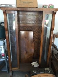Antique tiger oak bow front glass curio $300 obo