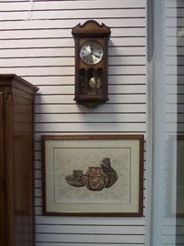 35 day wall clock and (VASIJS) a signed print by Schofield 