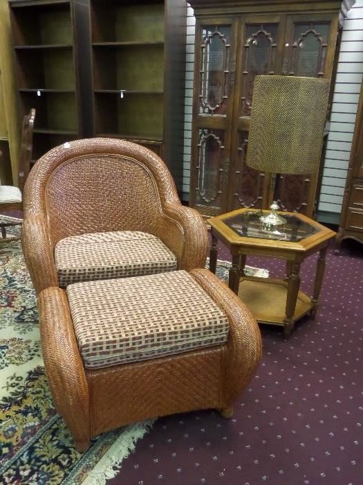 wicker chair and ottoman 