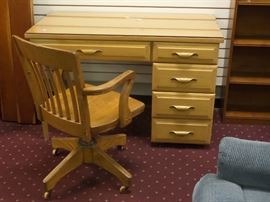 4' oak desk & vintage office chair priced indivually