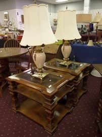 mid-century glass top end tables