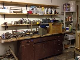 antique 1940s work bench, antique tools