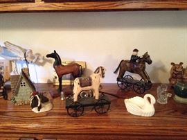 Antique metal toys and horses