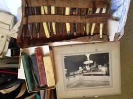 Antique barbershop razors and photos