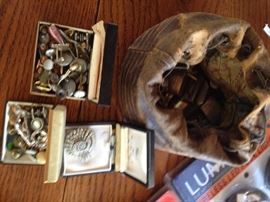 Antique cuff links and belt buckles