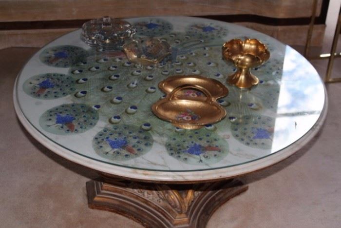 Peacock Under Glass Circular Coffee Table & Decorative