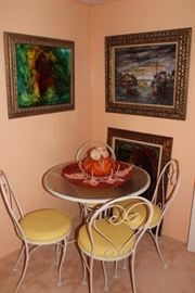 Small Round Table & 4 Chairs & Decorative & Oil Paintings