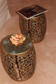 Brass Garden Stools with Glass Tops