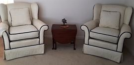 Upholstered chairs and drop leaf antique table