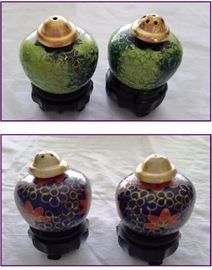 Vintage salt and pepper with tiny wood stands