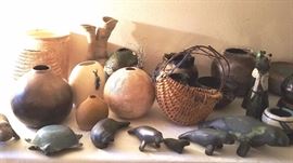 Hand crafted Raku pottery and hand made basket 