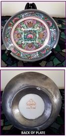 Vintage Asian ceramic and pewter plate 