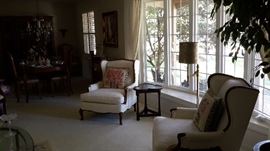 Beautiful Wing chair with wood accents