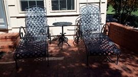 Wrought iron loungers & end table