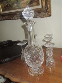 Waterford crystal decanter and glasses