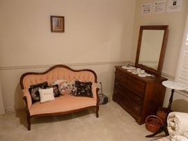 Salmon velvet covered Setee