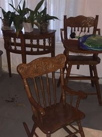 ANTIQUE ROCKING CHAIR AND HIGH CHAIR