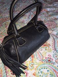 AUTHENTIC CHANEL LAX PEDDLED LEATHER HANDBAG WITH TASSLE