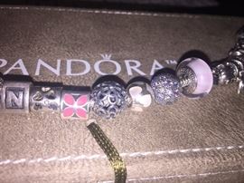 AUTHENTIC PANDORA BRACELET WITH CHARMS