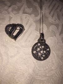 STERLING SILVER MARCASITE JUDITH JACK PENDANT AND BROOCH