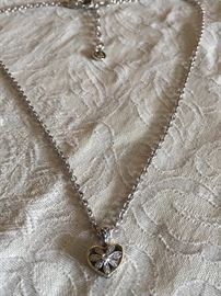 ANDREA CANDELA 18K GOLD & STERLING SILVER DIAMOND HEART PENDANT WITH NECKLACE
