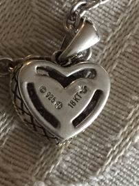 ANDREA CANDELA 18K GOLD & STERLING SILVER DIAMOND HEART PENDANT WITH NECKLACE
