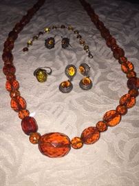 AMBER EARRINGS, BRACELET, RING AND NECKLACE