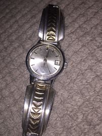 SAHIDA WATCH Eterna-Matic 925 & 14K Band By M.M. Rogers NAVAJO / NATIVE AMERICAN