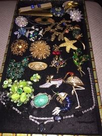 RHINESTONE AND CRYSTAL BROOCHES , NECKLACES, EARRINGS AND MORE