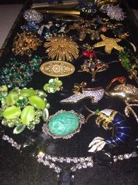 RHINESTONE AND CRYSTAL BROOCHES , NECKLACES, EARRINGS AND MORE