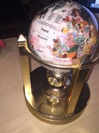 OPAL GEMSTONE GLOBE WITH SEMI-PRECIOUS STONE INLAY