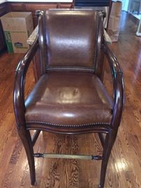 FRONTAGE SOLID WOOD, BRASS & LEATHER BAR STOOLS (2 AVAILABLE)