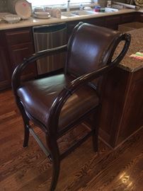 FRONTAGE SOLID WOOD, BRASS & LEATHER BAR STOOLS (2 AVAILABLE)