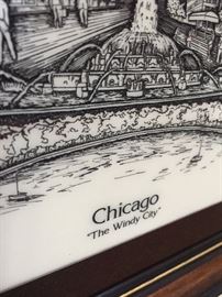 ETCHED MARBLE CHICAGO "WINDY CITY" WALL ART