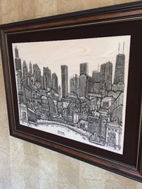 ETCHED MARBLE CHICAGO "WINDY CITY" WALL ART