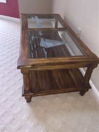 NAUTICAL ETCHED GLASS SOLID WOOD TABLE