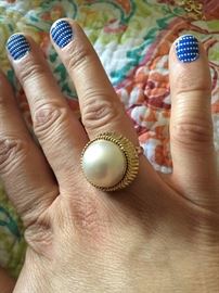 STUNNING ANTIQUE 14K GOLD & HUGE SOUTH SEA PEARL RING