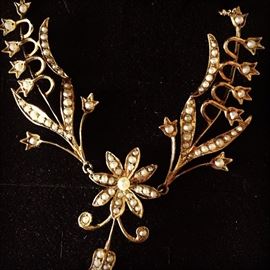 VICTORIAN 14K GOLD & SEED PEARLS NECKLACE