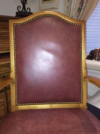 BURGUNDY LEATHER & SOLID OAK OFFICE CHAIR