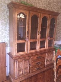 LARGE LIGHT OAK CHINA CABINET