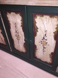 CUSTOM HAND-PAINTED LONG CABINET AND MATCHING MIRROR