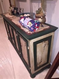 CUSTOM HAND-PAINTED LONG CABINET AND MATCHING MIRROR