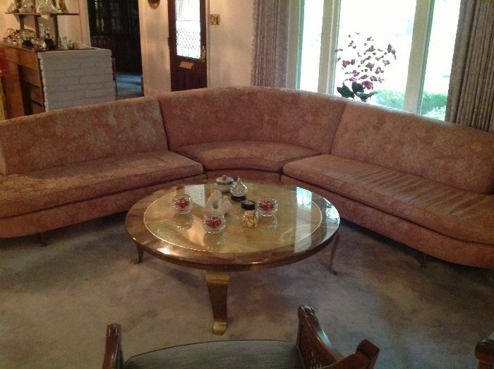 Vintage sectional sofa and coffee table.