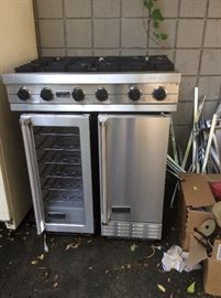Viking drop-in cooktop, wine refrig, beverage refrig.
