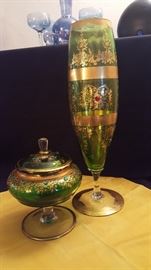 Emerald Green Dish and Vase
