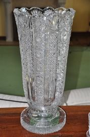 AMAZING Bohemian Cut Crystal Vase, C. 1960  20"H X 9"W (2 available)
